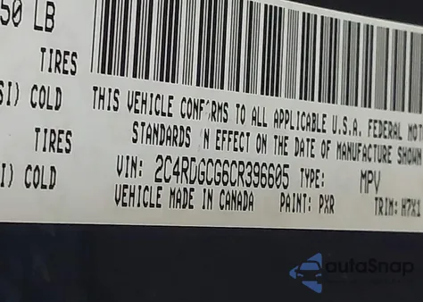 2012 Dodge Grand Caravan Sxt z USA, uszkodzony, nr VIN 2C4RDGCG6CR396605